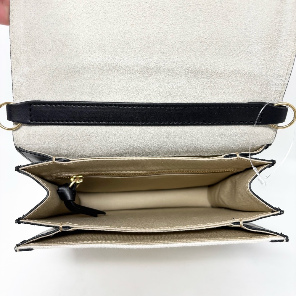 FRAME Le Signature Mini Bag Black Cream Canvas Leather Crossbody Brass Hardware - Picture 13 of 15
